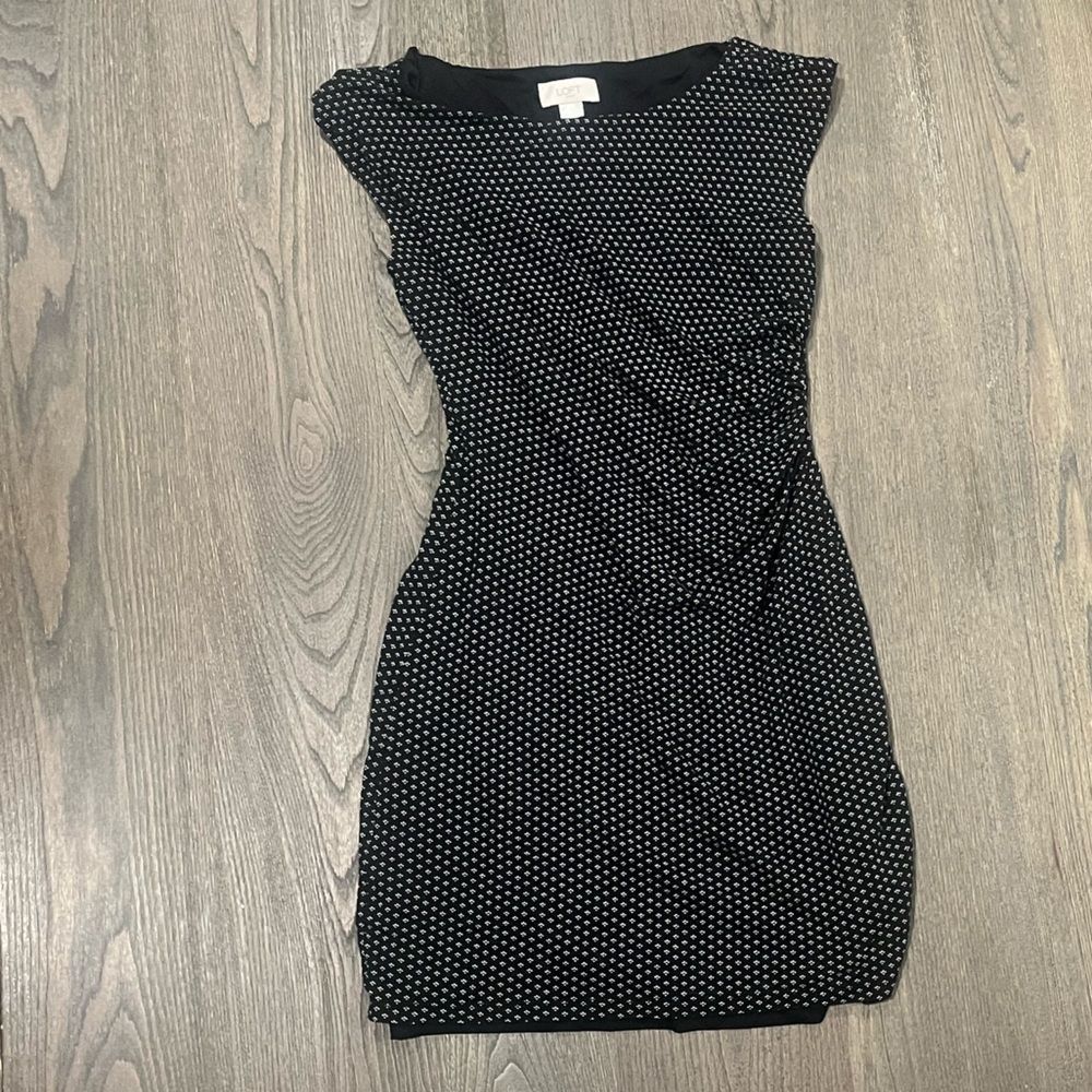 Loft Outlet Sheath Dress Black Micro Floral Sleeveless Ruched Size S